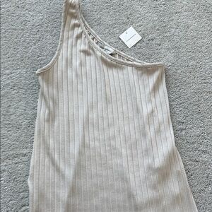 Club Monaco One-Shoulder Ribbed  top in Beige